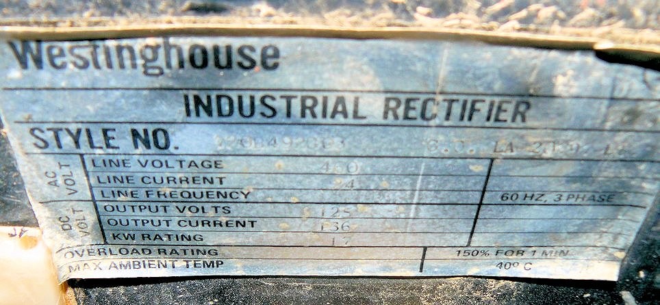 Westinghouse Industrial Ac/dc Rectifier, Style No. 720b492g03)